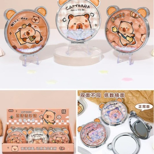 Dedo sonoro capibara plegable espejo de doble cara de dibujos animados colgantes de panda espejo de arena movida espejo de maquillaje portátil pequeño espejo