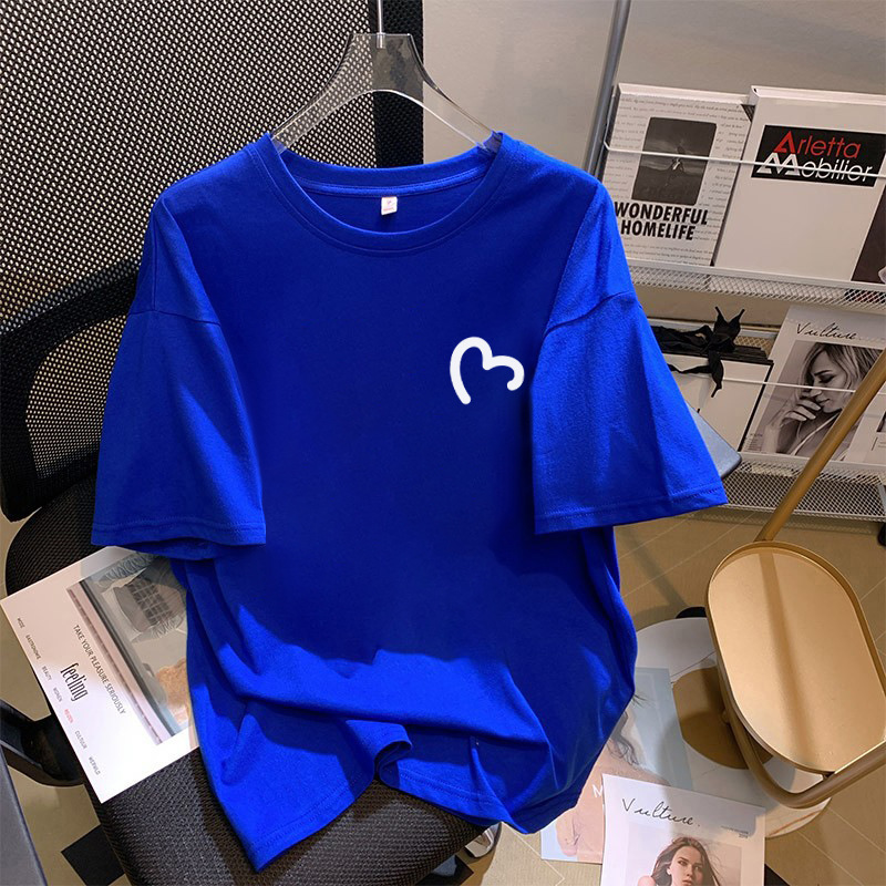 Klein Blue Cotton Short-sleeved T-shirt Women's 2025 Summer New Loose plus size T-shirt White Half-sleeved Top Trendy