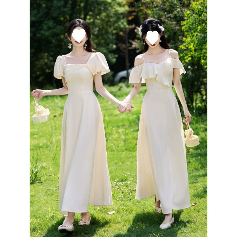 Новые платья для подружек невесты 2025 года, шампань, облегающие, стройнящие, высококачественные, для сестринских групп, вечерние платья для женщин