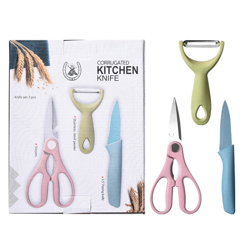Conjunto de cuchillos de cocina domésticos transfronterizos, cuchillos de cocina coloridos de trigo, 5 piezas, cuchillos de acero inoxidable, red roja