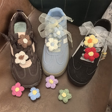 新款秋冬可爱泡芙花朵毛线鞋花鞋带装饰扣多色德训鞋运动鞋配饰