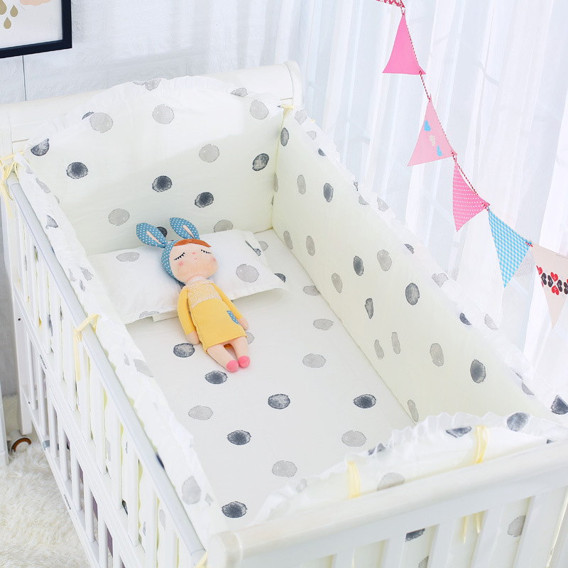 婴儿床上用品婴儿床床围宝宝床帏新生儿4片围水墨圆点可代发贴牌|ru