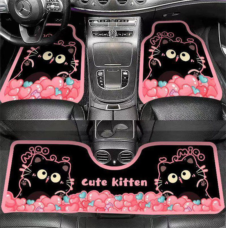 Cartoon Black Cat Cute Silk Loop Car Floor Mats Dust-Removing Universal Car Protection Mat Rear Seat Integrated Mat