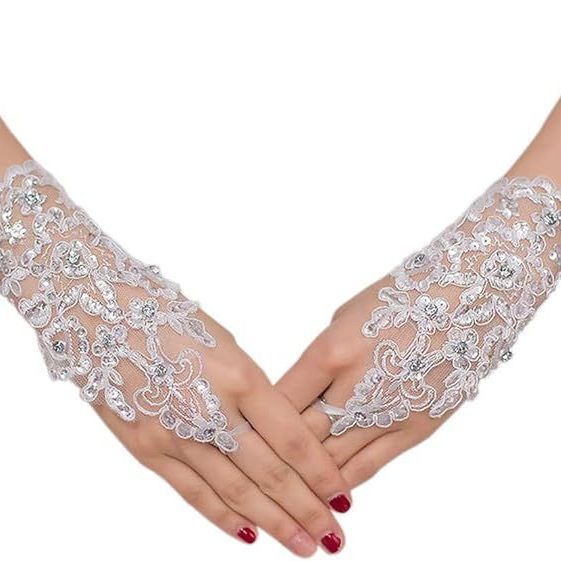 花嫁手袋レース結婚式花嫁手袋ウェディングドレスレース無指宴会オペラパーティー祭りクロスボーダー|undefined
