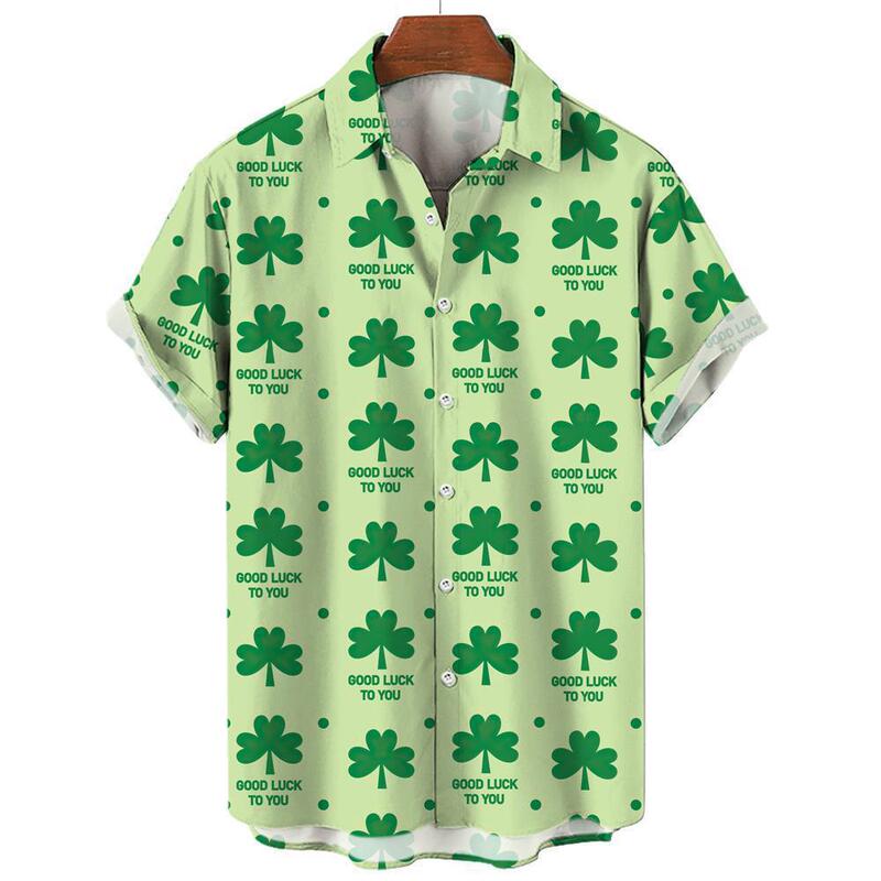 European and American Cross-Border Men's Casual 3D Digital Printed Short-Sleeved Shirt with Irish St. Patrick's Day Elements for Men