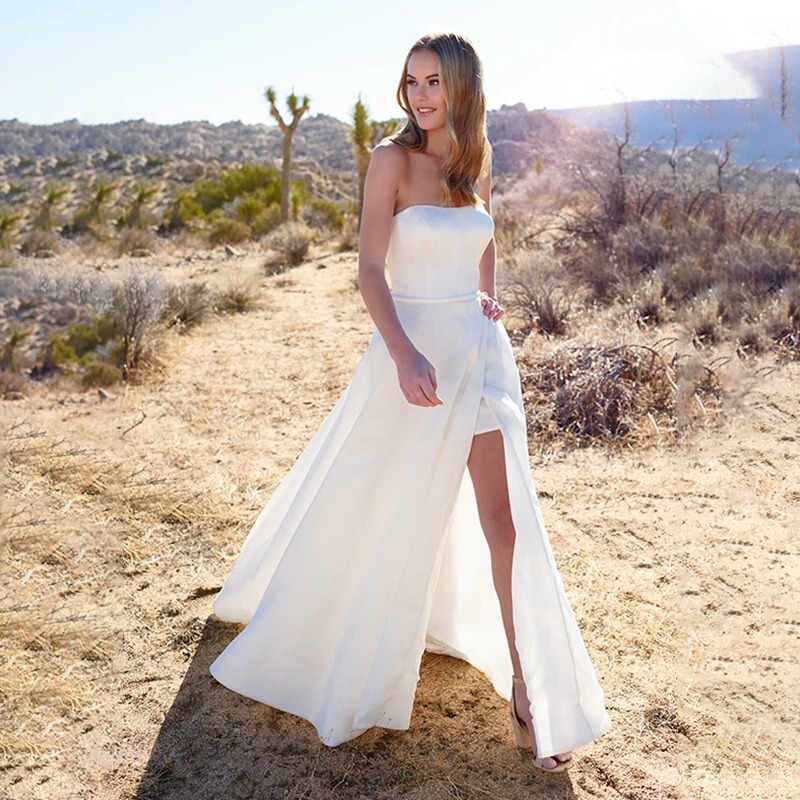 New Satin Light Wedding Dress Simple Strapless Split White Small Tail Elegant Out-of-house Yarn Super Fairy Travel Dress New Satin Light Wedding Dress Simple Strapless Split White Small Tail Elegant Out-of-house Yarn Super Fairy Travel Dress