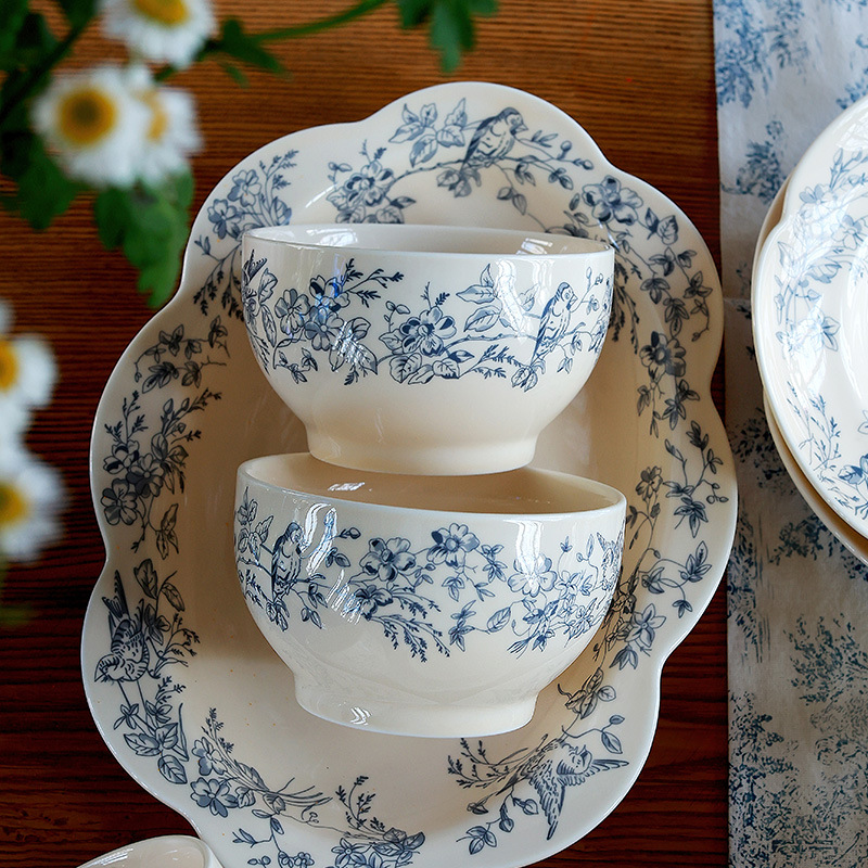 Francés medieval azul sueño azul flor azul plato de postre plato de pastel té de la tarde retro plato de repostería plato occidental