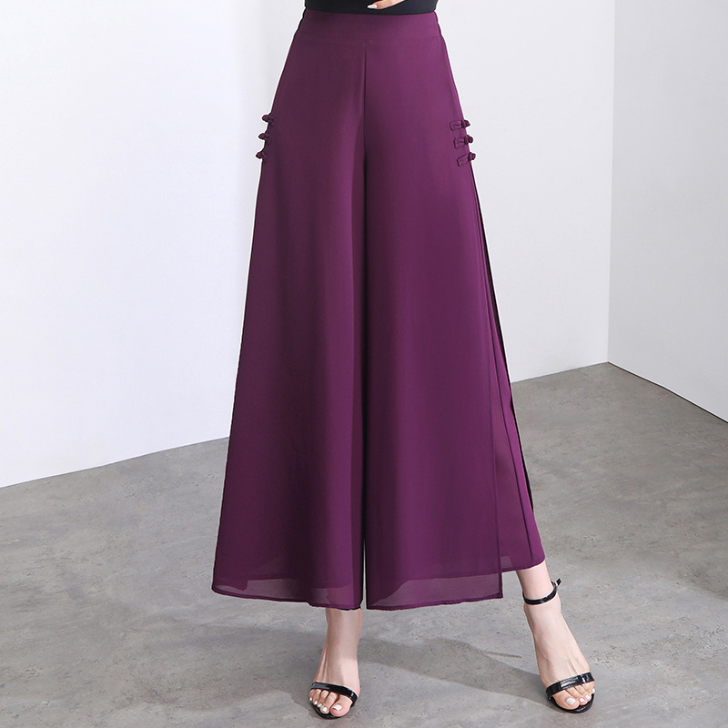 Slit Wide-Leg Pants for Women 2026 New Style White High-Waisted Loose Slimming Summer Skirt Pants with Drapey Chiffon Nine-Point Length