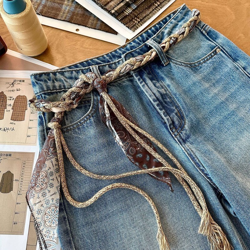 Hand-Woven Belt for Women with Skirt, Versatile Retro Jeans Waist Accessories, Beaded Tassel Waist Rope Tie