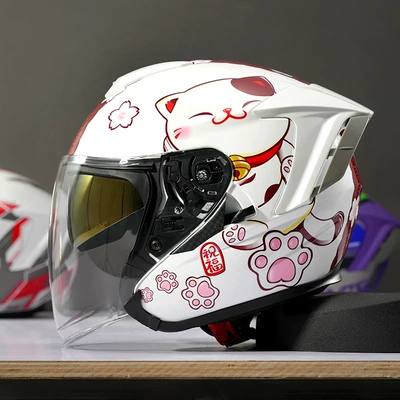 Helmet Electric Vehicle Summer | Motosiklet kaskı (dəbilqə) - r05-lucky-cat-red-s-size-51cm-53cm