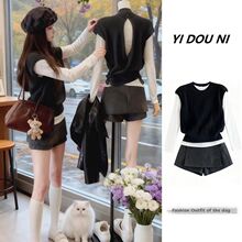 秋冬独特漂亮韩系减龄法式小资高端精致马甲打底衫短裙三件套装女