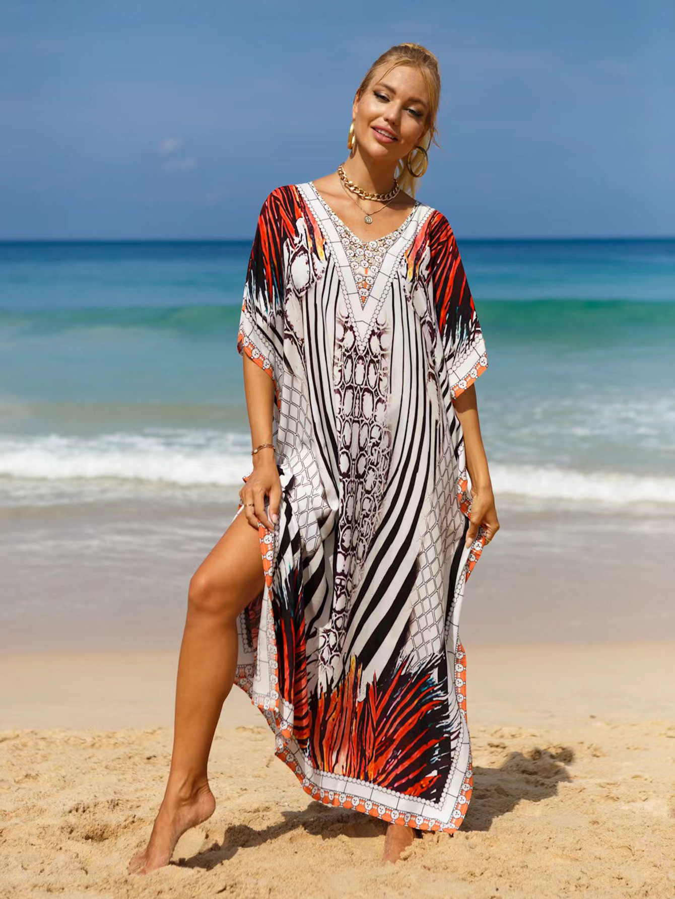 19 colores transfronterizos europeos y americanos populares rayón playa blusa Bohemia playa vestido más tamaño vestido 511