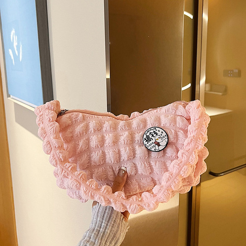 This year's trendy cloud puff bag, girl's fashion pleated single-shoulder bag, simple solid color student tote and crossbody bag.