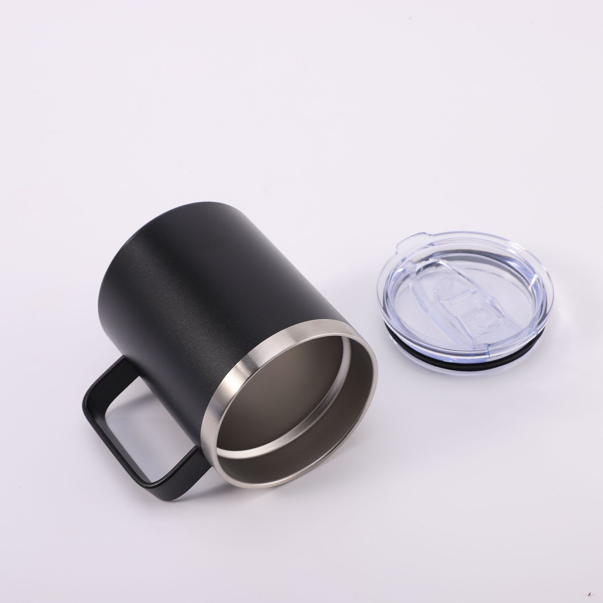 En stock suministro directo nuevo 12oz taza 304 taza de vacío de acero inoxidable mango spray de plástico Oficina taza de café al por mayor