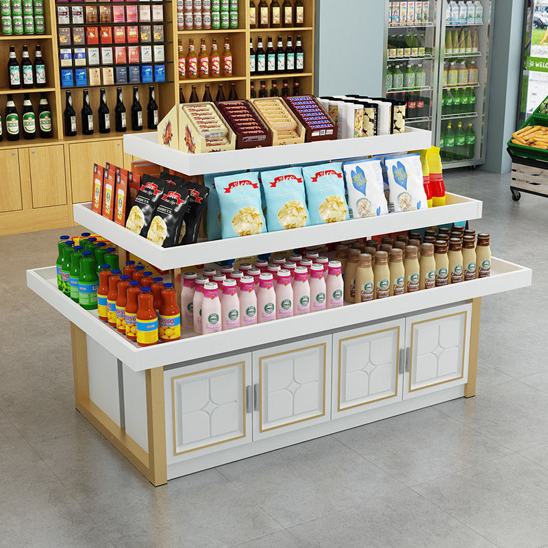 超市中岛台展示柜梯形货架化妆品文具店三层流水台新款网红展示架