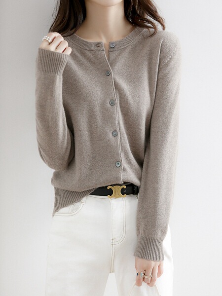 autumn cardigan with a round collar