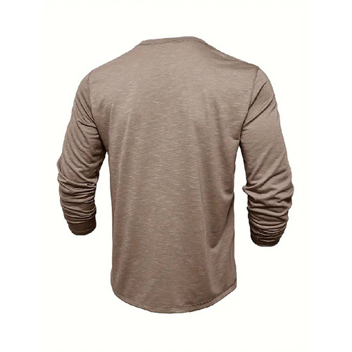 Spring and Autumn Men's T-Shirt Thin Style American Youth Fit Henley Shirt Long Sleeve T-Shirt for Men Bamboo Cotton High Elastic Quick-Drying Clothing