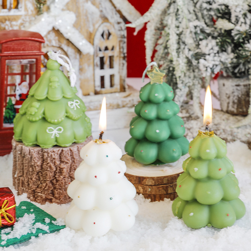 Ins手描きちょう結びクリスマスツリー形キャンドルクリスマス雰囲気感アロマプレゼントクリスマスツリーキャンドル|undefined