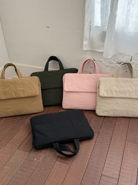 Cotton-Lined Laptop Bag, Versatile Travel Briefcase, Women's Tablet Protective Bag, Solid Color Hand-Held Tote Bag