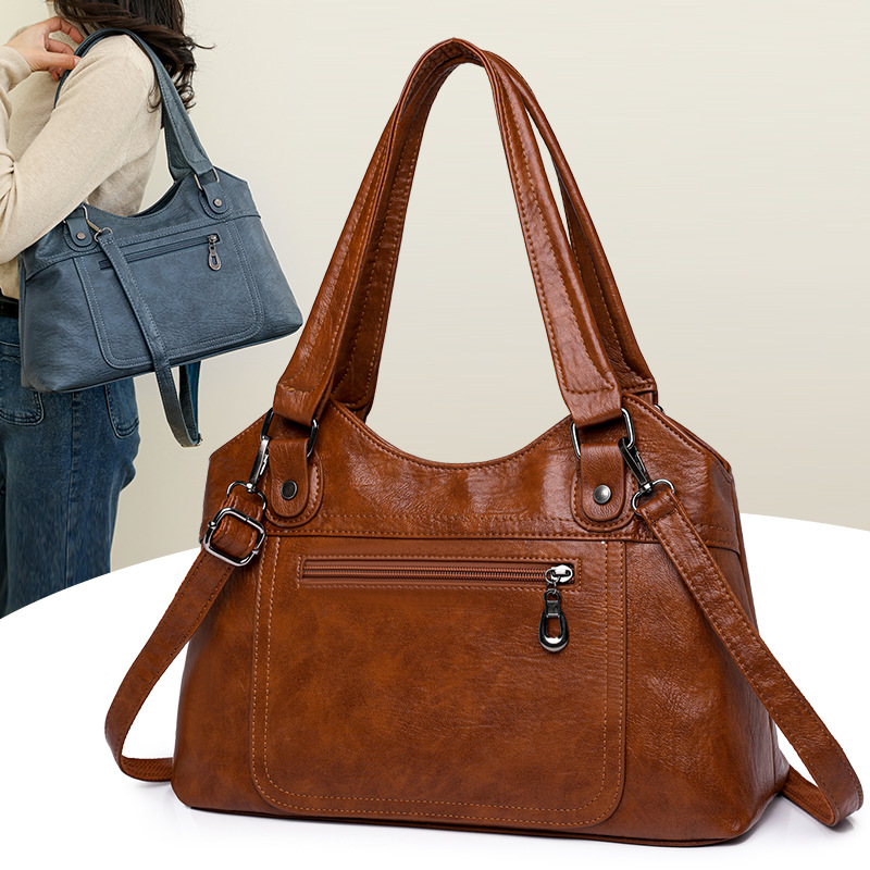 Frauen Tasche 2023 Neue Single Schulter Diagonal Straddle Handheld Tote Tasche frauen Große Kapazität Gewaschenes Leder Tasche Frauen der Tasche_voghion.com