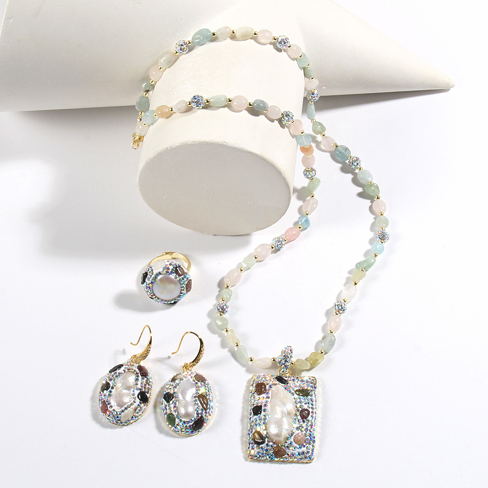 80g Weight Rhinestones Inlay Material Jewelry Set Classification Jewelry Set Quantity Holiday Occasion natural stone Material Geometric Pattern Women's Gender Inlay Design Vintage Style Style Vintage Style Geometric Natural Stone Rhinestones Jewelry Set In Bulk 25