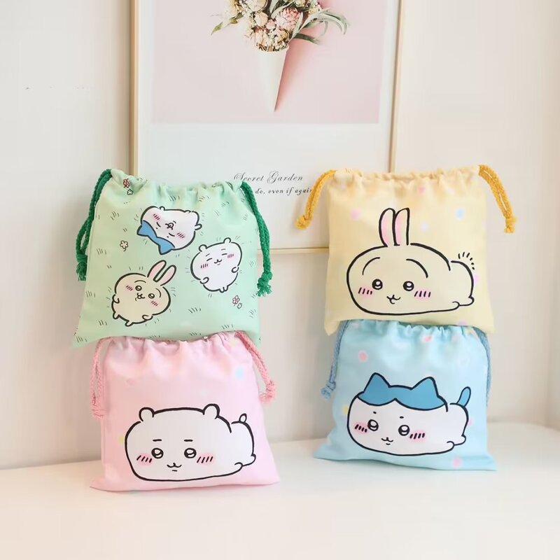 Cartoon Jiikawa Drawstring Pocket Satchel Canvas Bag Satchel Storage Bag Organizing Storage Bag Small Cloth Bag