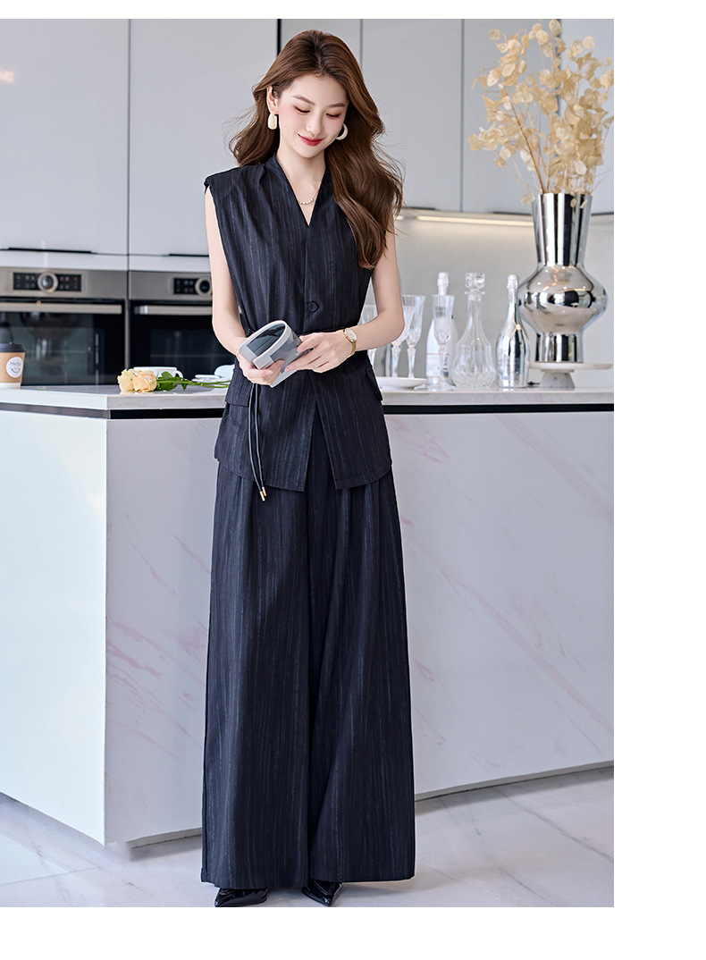 Bộ vest nữ không tay quần ống rộng cao cấp mùa hè 2025 – Áo khoác vest không tay kết hợp quần ống rộng hai mảnh HR1170 — Màu đen, Màu trắng be chi tiết 24