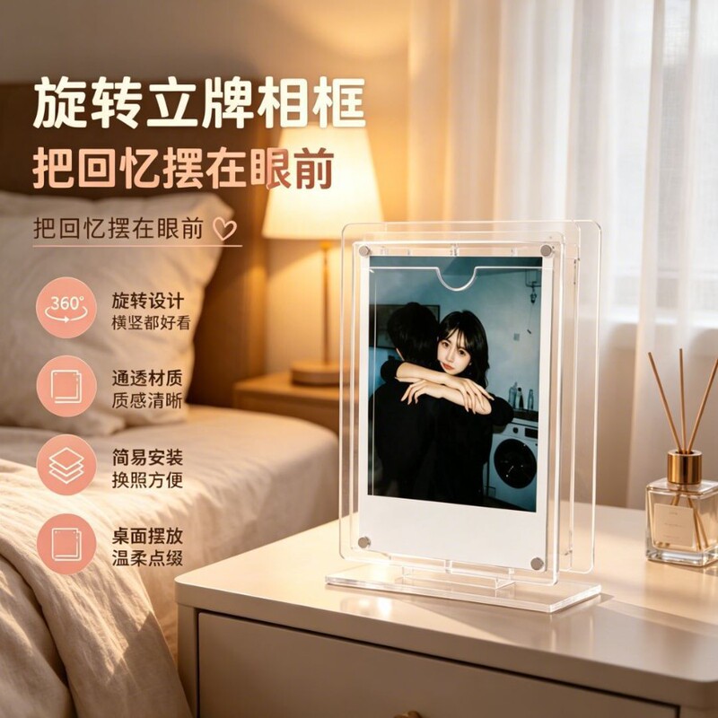 New rotating instant photo frame, flip table stand for couples' commemorative photos, celebrity photo card storage and display stand
