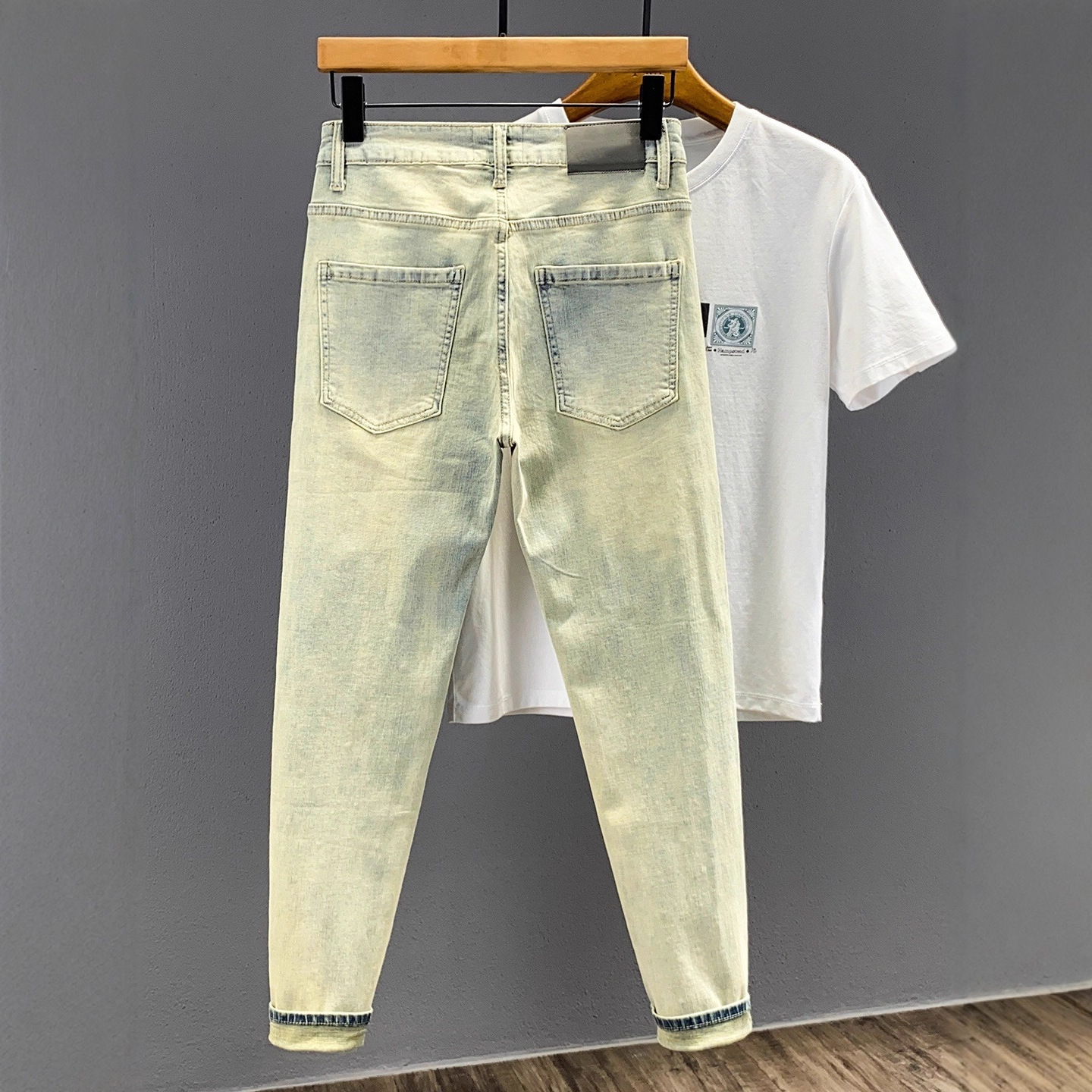 Jeans da uomo slim fit elasticizzati in stile retrò, decorati con strass, pantaloni skinny pesanti e alla moda._voghion.com