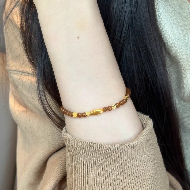 Vintage DIY Handmade New Chinese Style Fortune Yellow Fish Tiger Eye Stone Small Goldfish Beaded Women's Beads Bracelet_voghion.com