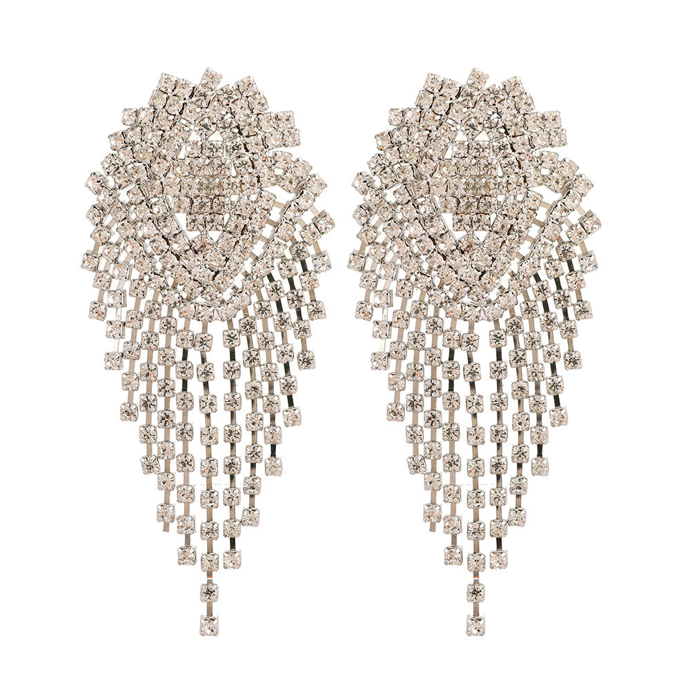 Copper Material Tassel Pattern 1 Pair Glam Tassel Copper Rhinestones Drop Earrings