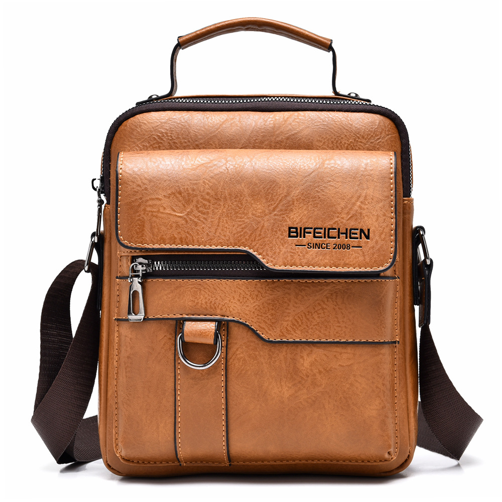 Crossbody bag men's unisex shoulder bag retro vertical hand-held business men's bag casual men's leather bag crossbody shoulder bag