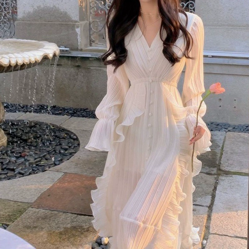 Длинная юбка курортного ветра Ранняя осень 2023 Новый супер Xiansen темперамент нежное французское платье нишевые волосы