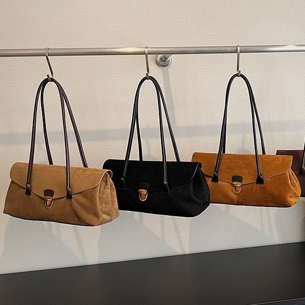 Women's Shoulder Bag High-Quality Suede Patchwork Underarm Baguette Bag Fashion Large Capacity Commuter Bag