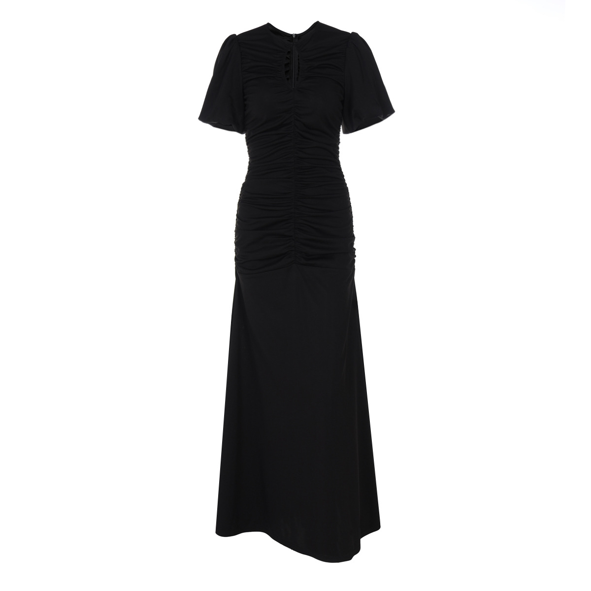 Vestido largo ajustado de verano para mujer, estilo francés, con cuello redondo, manga corta y cintura plisada.