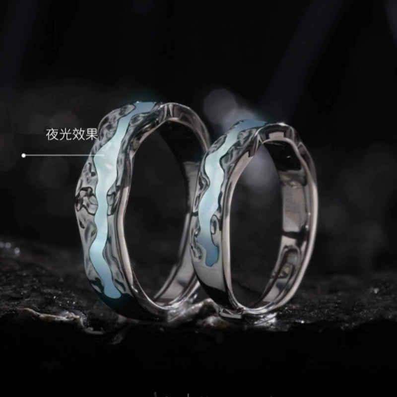 Серебряное кольцо S999 Pure Silver Light Year Realm светящееся холодное Аврора светящаяся пара кольцо мужское и женское одно пара колец эмаль