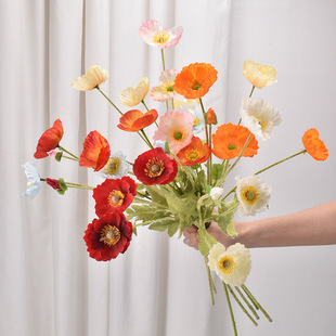 Simulated Poppies, Fake Flowers, Chamomiles, Artificial Flowers, Silk Flowers, Wedding Hall Decoration Bouquets Wholesale