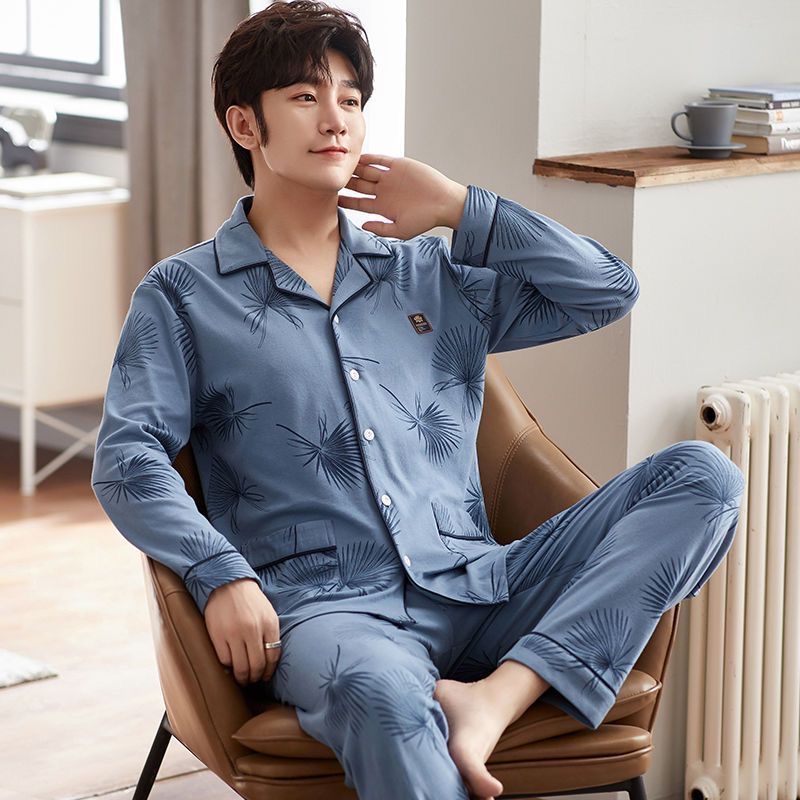 Pijamas de algodón para hombres primavera y otoño pantalones de mangas largas 2024 nuevo tipo de ropa casera de tamaño grande se puede usar fuera