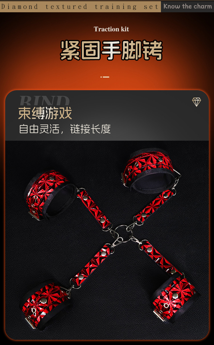 SM Eight-Piece Bondage Set with PU Leather Handcuffs and Metal Hardware — detail image 21