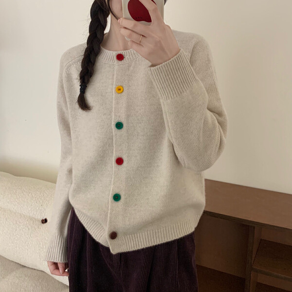 K-style Colorful Buttoned Round Neck Gentle Wind Knitted Cardigan Autumn and Winter New Fashion Versatile Sweater Jacket Cardigan for Women