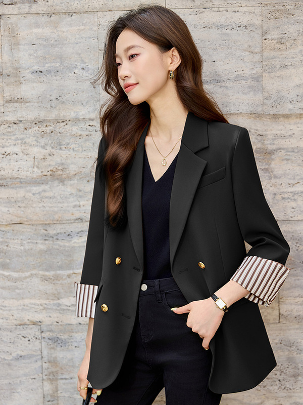 设计感黑色西装外套女2025秋季新款韩版宽松小个子中长款西服时尚|undefined