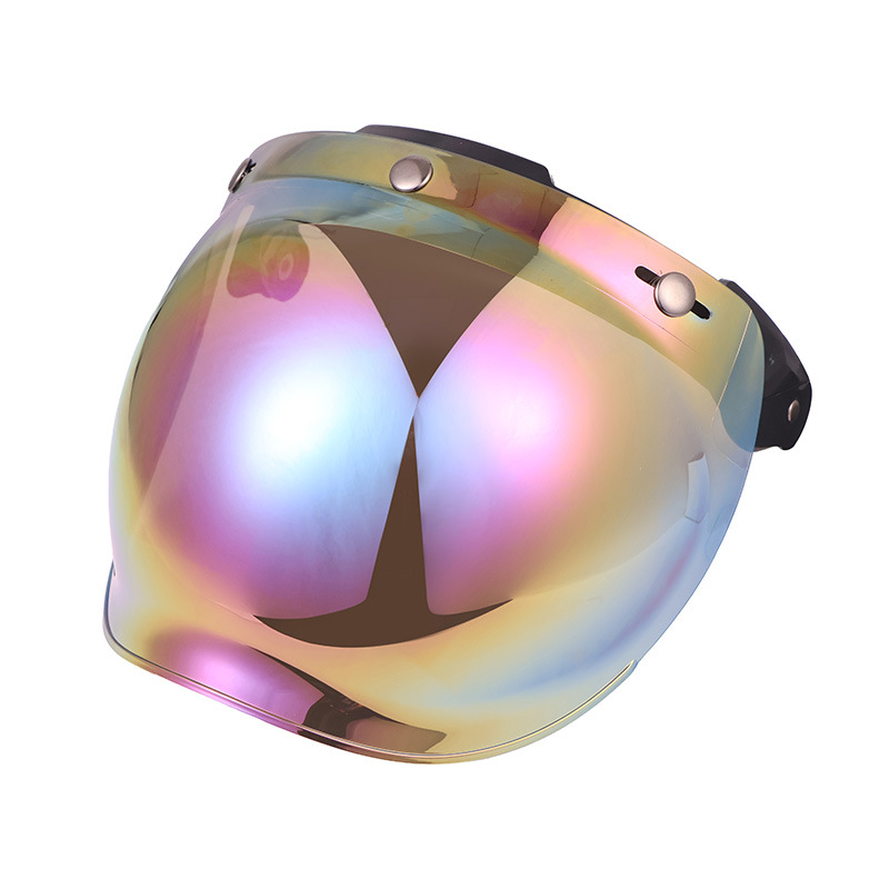 Venta caliente lente del casco de la motocicleta espejo burbuja medio casco retro casco de vuelo lente de tres botones con marco traje
