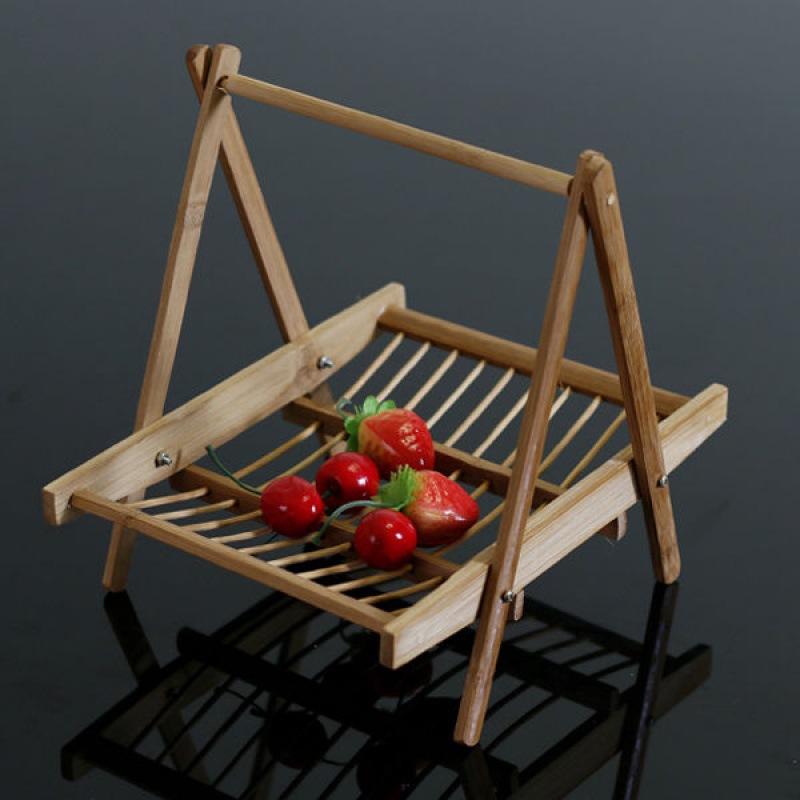 wholesale Bamboo Drying rack Ladders mutton Fried Folding Basket Bamboo Hanger Fruit plate Sushi Lettuce