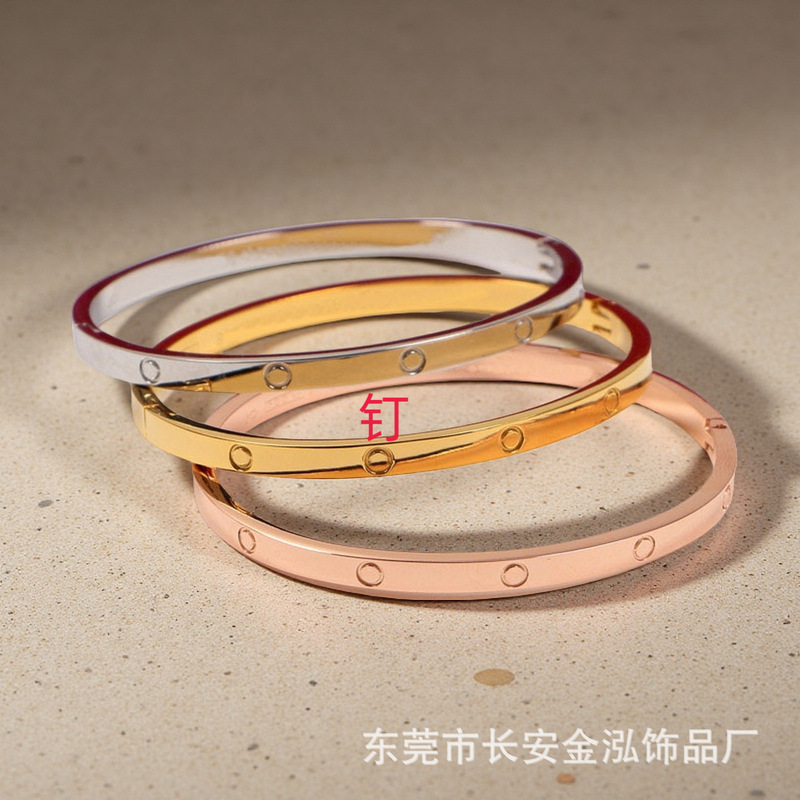 跨境不锈钢手镯女高级感电镀不掉色圆圈手环镶钻轻奢钛钢流行饰品|undefined