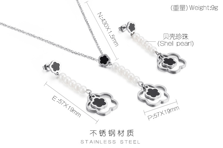 Fashion Flower Titanium Steel Inlay Artificial Pearls Earrings Necklace 1 Set