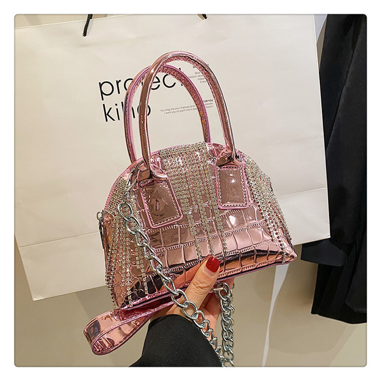 Women's Pu Leather Solid Color Streetwear Rhinestone Tassel Shell Zipper Dome Bag display picture 11
