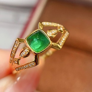 Fubei Diamond Jewelry 18K Gold Emerald Ring Spicy Green Sugar Tower Main Stone 0.5 Carat Jewelry