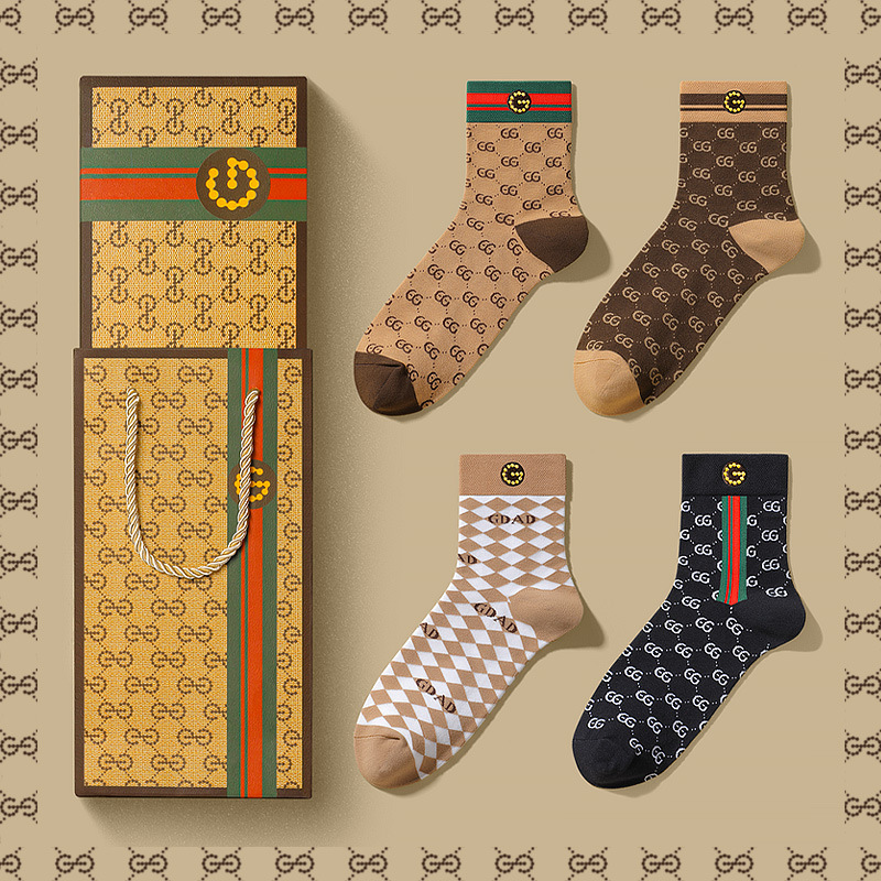 Productos genuinos GD caja de regalo marca de moda Algodón calcetines de hombre GDAD clásico rayado versátil desodorante deportivo transpirable calcetines de media pantorrilla