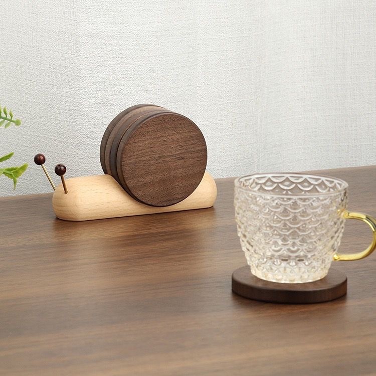 Desktop Creative Snail Wooden Coaster Insulation Decorative Ornament Heat Pad Pot Bowl Mat Cup Holder Magnetic Wholesale_voghion.com