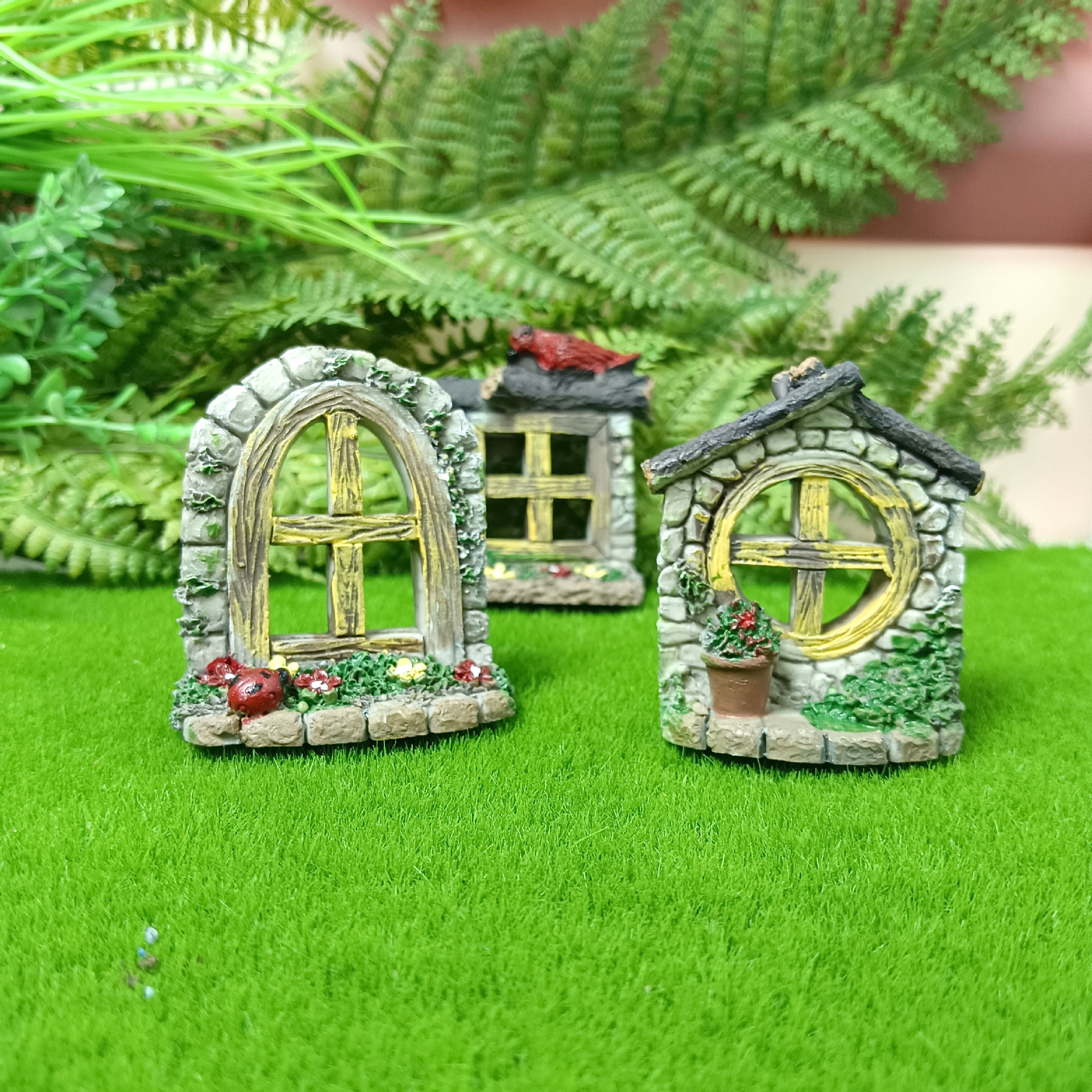 Explosiva pecera decoración de paisajismo simulación resina pequeña ventana marco de fotos accesorios resina puerta y ventana de arena ventana pastoral